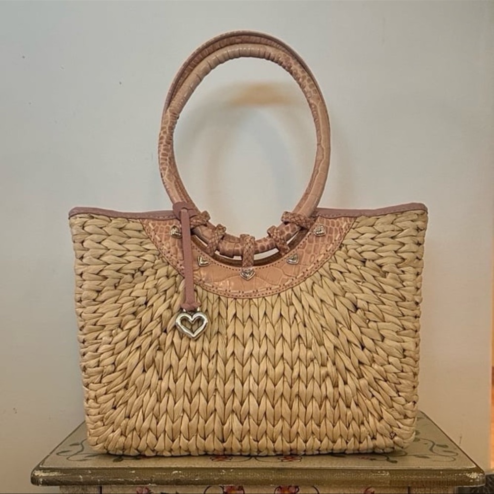 Brighton Dusty Rose Straw & Leather Summer Satchel